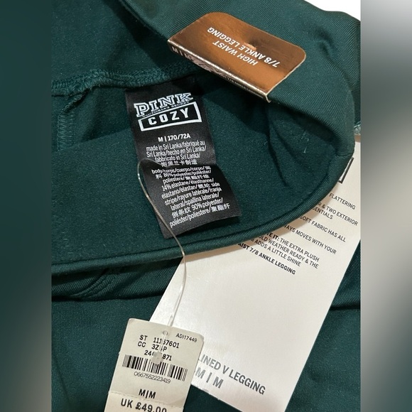 PINK Victoria's Secret Cozy Velvet Velour Fleece Lined Leggings Size M Green NWT - Picture 5 of 9